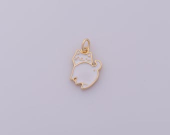 1 pcs Gold Enamel Cat Pendant,18K Gold Filled Animal Charm,Cat Charms DIY Bracelet Necklace Jewelry Making Findings Supply