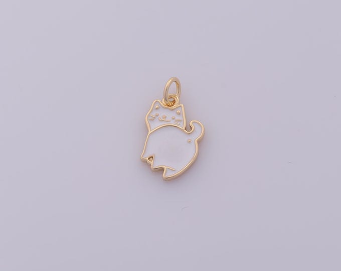 1 pcs Gold Enamel Cat Pendant,18K Gold Filled Animal Charm,Cat Charms DIY Bracelet Necklace Jewelry Making Findings Supply