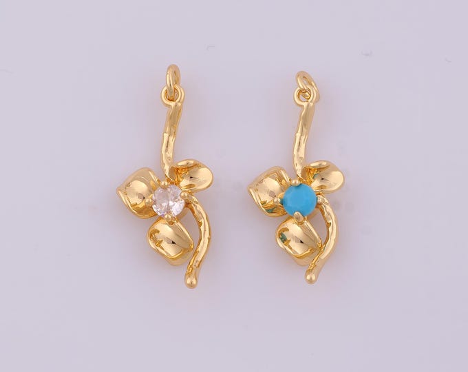 1 pcs Gold CZ Flower Pendant,18K Gold Filled Flower Charm,Flower Charms DIY Bracelet Necklace Jewelry Making Findings Supply