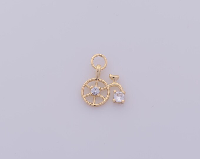 1 pcs Gold CZ Bicycle Pendant,18K Gold Filled Bicycle Charm,Bicycle Charms DIY Bracelet Necklace Jewelry Making Findings Supply