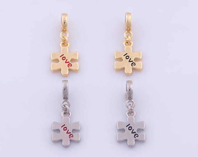 1 pcs Gold Enamel Jigsaw Pendant,18K Gold Filled Love Charm,Letter Charms DIY Bracelet Necklace Jewelry Making Findings Supply