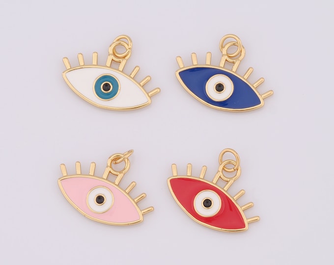 1 pcs Gold Evil Eye Pendant,18K Gold Filled Enamel Eye Charm,Eye Charm DIY Bracelet Necklace Jewelry Making Findings Supply