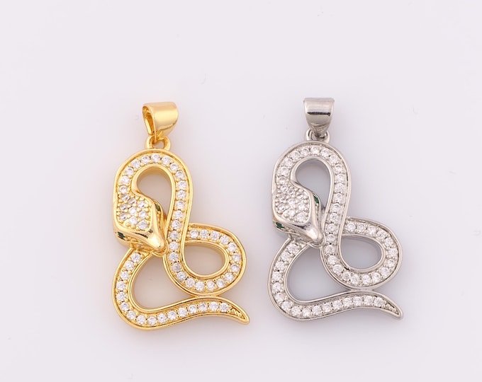 1 pcs Gold CZ Snake Pendant,18K Gold Filled Snake Charm,Snake Charm DIY Bracelet Necklace Jewelry Making Findings Supply