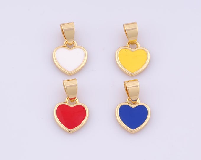 1 pcs Gold Enamel Heart Pendant,18K Gold Filled Love Charm,Heart Charms DIY Bracelet Necklace Jewelry Making Findings Supply