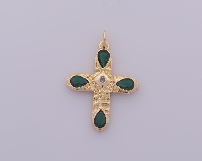 1 pcs Gold CZ Cross Pendant,18K Gold Filled Religious Charm,Christian Charms DIY Bracelet Necklace Jewelry Making Findings Supply