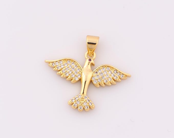1 pcs Gold CZ Bird Pendant,18K Gold Filled Bird Charm,Bird Charm DIY Bracelet Necklace Jewelry Making Findings Supply