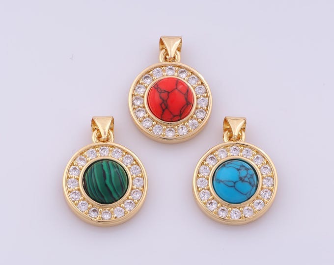 1 pcs Gold CZ Round Pendant,18K Gold Filled Round Charm,Round Charms DIY Bracelet Necklace Jewelry Making Findings Supply