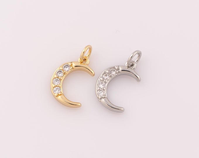 1 pcs Gold CZ Moon Pendant,18K Gold Filled Moon Charm,Moon Charm DIY Bracelet Necklace Jewelry Making Findings Supply