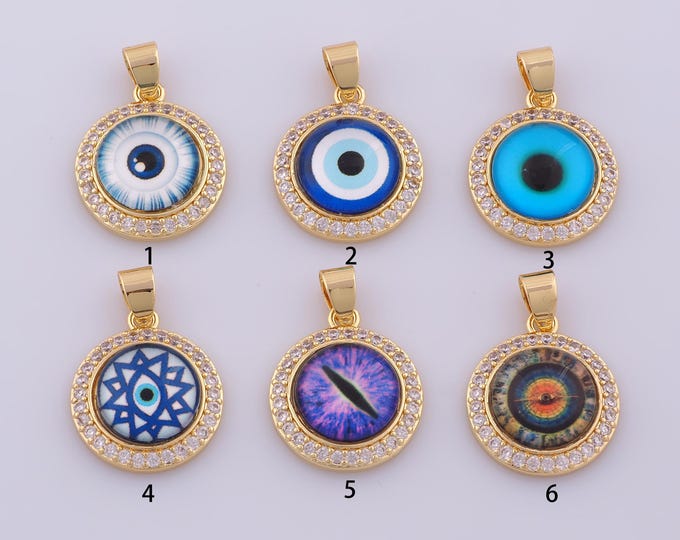 1 pcs Gold Enamel Evil Eye Pendant,18K Gold Filled Devil Eye Charm,CZ Eye Charms DIY Bracelet Necklace Jewelry Making Findings Supply