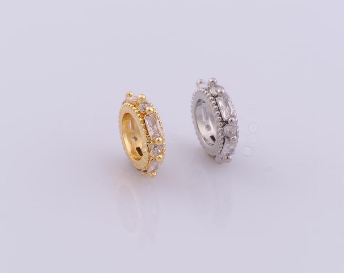 1 pcs 18K Gold Filled Round Flat Spacer Beads,CZ Large Hole Beads,Round Beads for DIY Jewelry Making Findings Supply