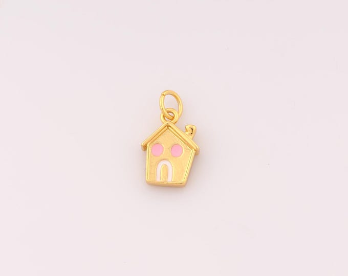 1 pcs Gold Enamel Home Pendant,18K Gold Filled House Charm,Home Charms DIY Bracelet Necklace Jewelry Making Findings Supply