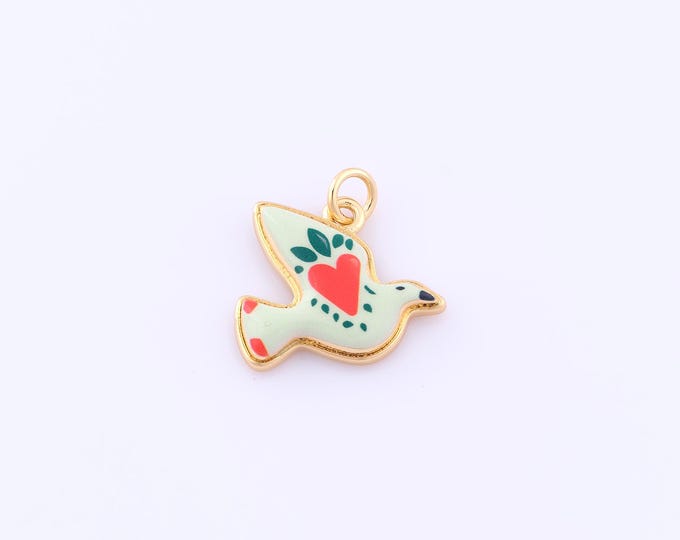 1 pcs Gold Enamel Peace Dove Pendant,18K Gold Filled Heart Charm,Animal Charms DIY Bracelet Necklace Jewelry Making Findings Supply