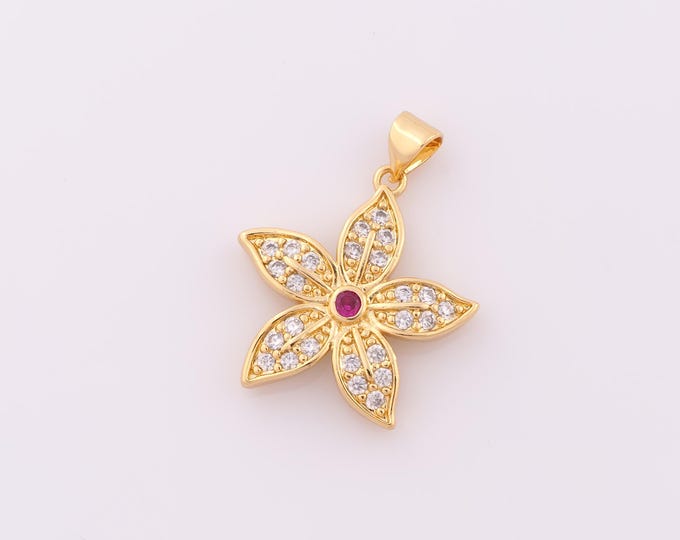 1 pcs Gold CZ Flower Pendant,18K Gold Filled Flower Charm,Flower Charm DIY Bracelet Necklace Jewelry Making Findings Supply