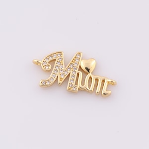 1 peça conector de letra dourada, conector CZ MOM preenchido com ouro 18K, conector de coração, pulseira faça você mesmo, colar, fabricação de joias, suprimentos