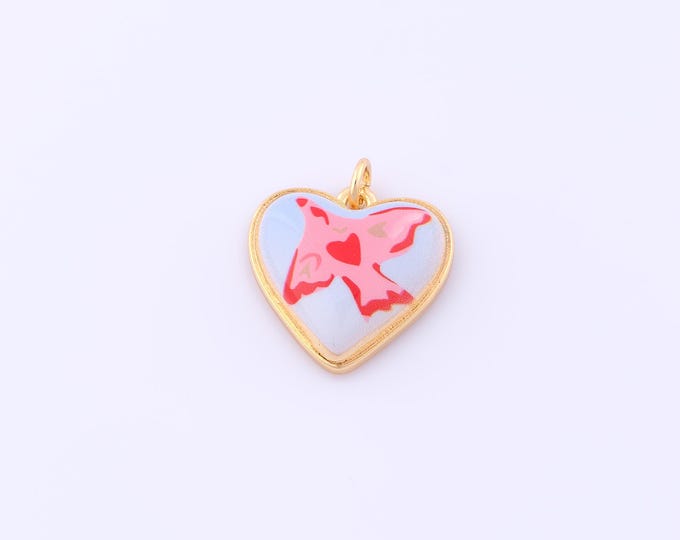 1 pcs Gold Enamel Heart Pendant,18K Gold Filled Love Charm,Heart Charms DIY Bracelet Necklace Jewelry Making Findings Supply