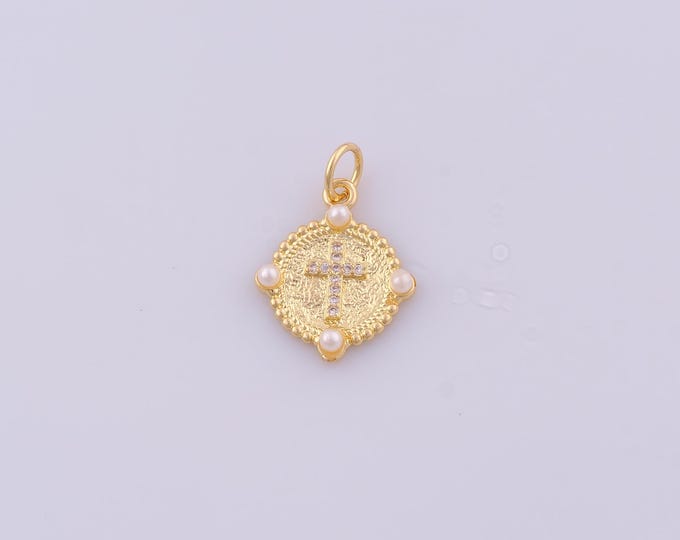 1 pcs Gold CZ Cross Pendant,18K Gold Filled Religious Charm,Christian Charms DIY Bracelet Necklace Jewelry Making Findings Supply