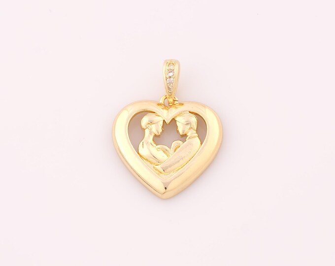 1 pcs Gold CZ Heart Pendant,18K Gold Filled Love Charm,Couple Charms DIY Bracelet Necklace Jewelry Making Findings Supply