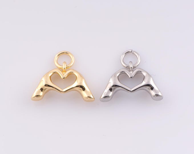 1 pcs Gold Heart Pendant,18K Gold Filled Minimalist Charm,Gesture Charms,DIY Bracelet Necklace Jewelry Making Findings Supply