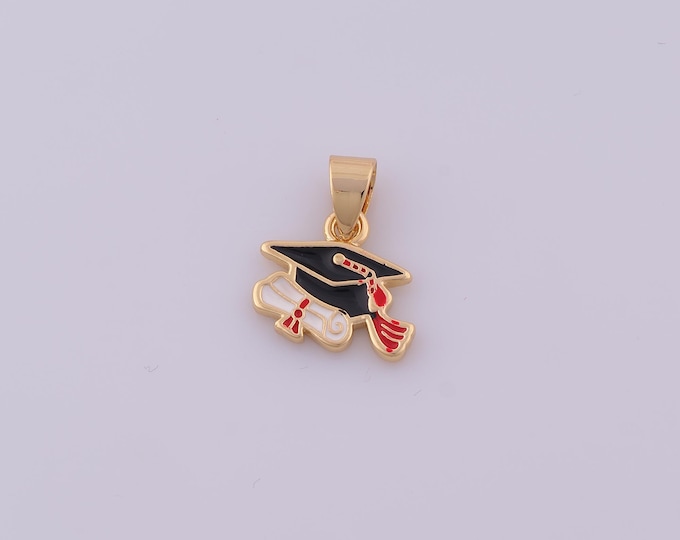 1 pcs Enamel Doctoral Cap Pendant,18K Gold Filled Diploma Scroll Charm,Doctoral Charms DIY Bracelet Necklace Jewelry Making Findings Supply