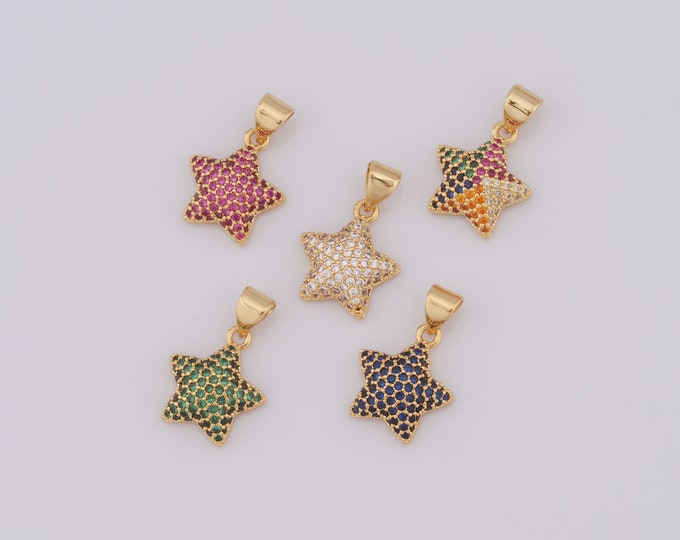1 pcs Gold Star Pendant,18K Gold Filled CZ Star Charm,Star Charm DIY Bracelet Necklace Jewelry Making Findings Supply