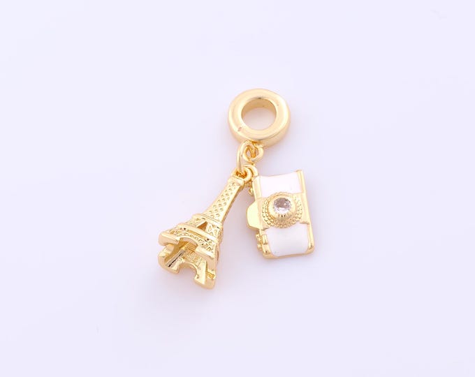 1 pcs Enamel Eiffel Tower Pendant,18K Gold Filled Camera Charm,CZ France Paris Charms DIY Bracelet Necklace Jewelry Making Findings Supply