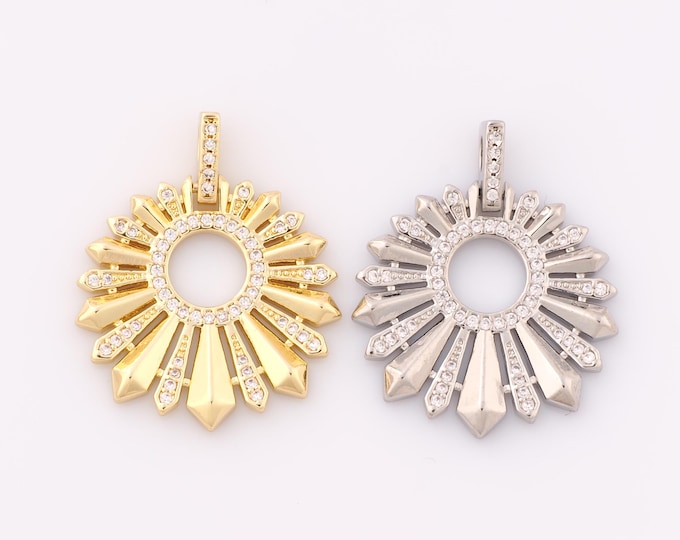 1 pcs Gold CZ Crystal Flower Pendant,18K Gold Filled Flower Charm,Crystal Flower Charm DIY Bracelet Necklace Jewelry Making Findings Supply
