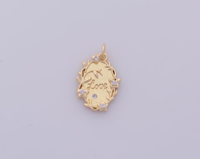 1 pcs Gold CZ Love Pendant,18K Gold Filled Flower Charm,Oval Charms DIY Bracelet Necklace Jewelry Making Findings Supply