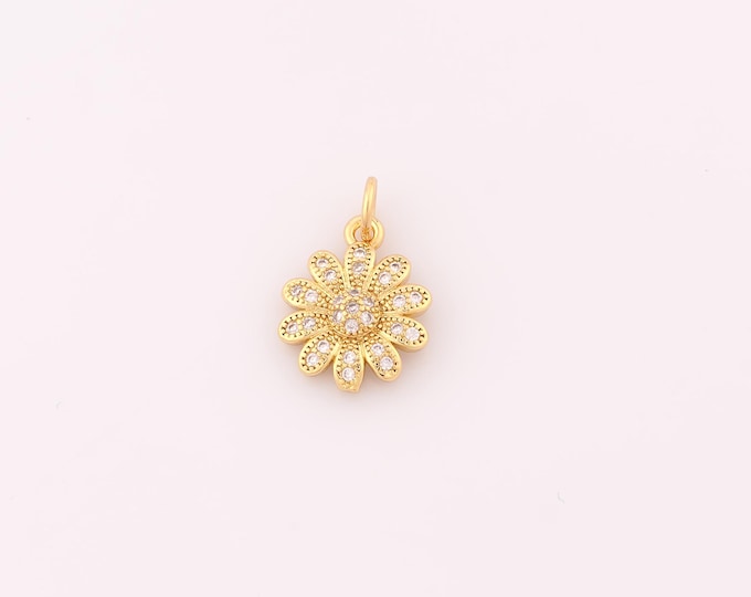 1 pcs Gold CZ Daisy Pendant,18K Gold Filled Daisy Charm,Daisy Charms DIY Bracelet Necklace Jewelry Making Findings Supply