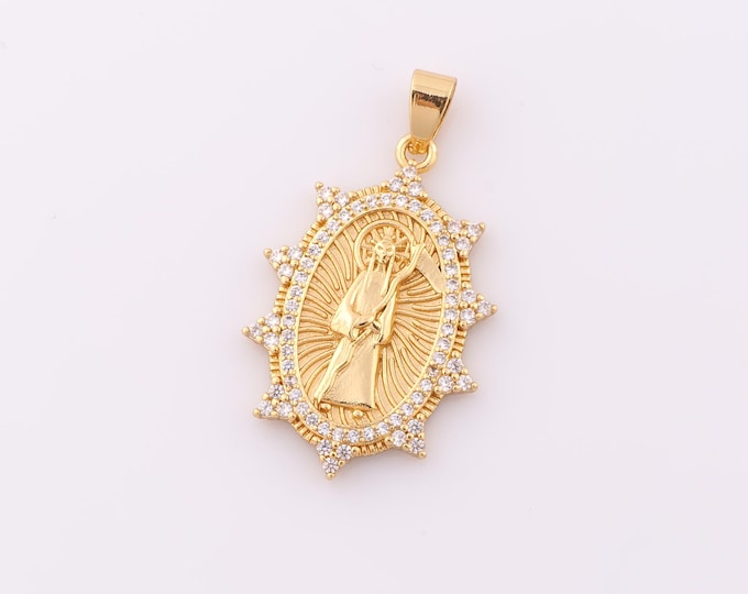 1pcs Gold CZ Santa Muerte Pendant,18K Gold Filled Santa Muerte Charm,Santa Muerte Charm DIY Bracelet Necklace Jewelry Making Findings Supply