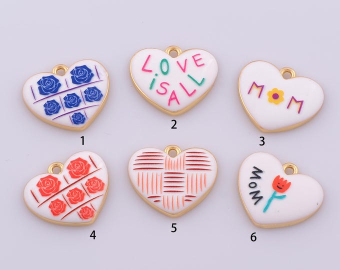 1 pcs Enamel Heart Pendant,18K Gold Filled Flower Charm,Letter Charms DIY Necklace Jewelry Making Finding Supply