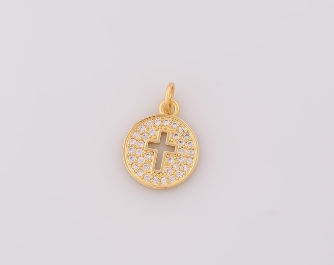 1 pcs Gold CZ Cross Pendant,18K Gold Filled Religious Charm,Christian Charms,DIY Bracelet Necklace Jewelry Making Findings Supply
