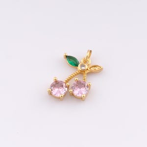 1 pcs Gold CZ Cherry Pendant,18K Gold Filled Fruit Charm Cherry Charms,DIY Bracelet Necklace Jewelry Making Findings Supply