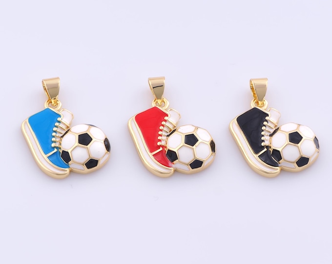 1 pcs Gold Enamel Football Pendant,18K Gold Filled Sneaker Charm,Soccer Charms DIY Bracelet Necklace Jewelry Making Findings Supply