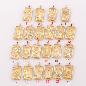 1 pieza de colgante de carta del tarot de oro CZ, amuleto de carta del tarot relleno de oro de 18 quilates, amuleto de carta del tarot, suministros para hacer joyas, pulseras y collares
