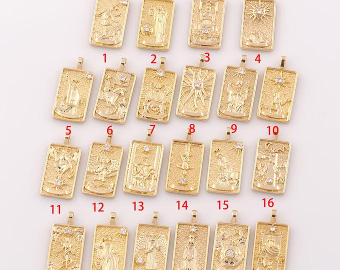 1 pcs Gold CZ Tarot Card Pendant,18K Gold Filled Tarot Card Charm,Tarot Card Charm DIY Bracelet Necklace Jewelry Making Findings Supply