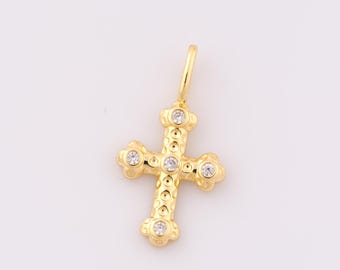 1 pcs Gold CZ Cross Pendant,18K Gold Filled Religious Charm,Christian Charm DIY Bracelet Necklace Jewelry Making Findings Supply