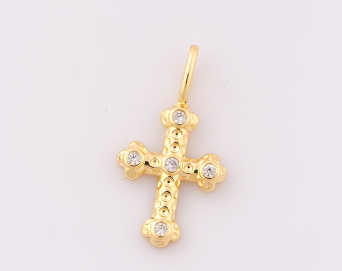 1 pcs Gold CZ Cross Pendant,18K Gold Filled Religious Charm,Christian Charm DIY Bracelet Necklace Jewelry Making Findings Supply