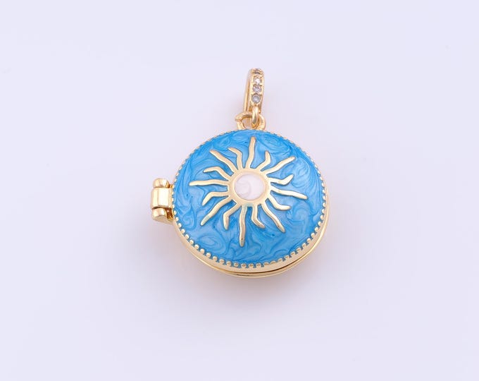1 pcs Gold Enamel Sun Pendant,18K Gold Filled Photo Frame Charm,Sunburst Charms DIY Bracelet Necklace Jewelry Making Findings Supply