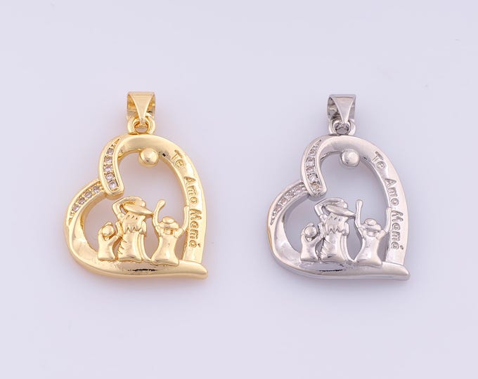 1 pcs Gold CZ Te Amo MAMA Pendant,18K Gold Filled Heart Charm,Love Charms DIY Bracelet Necklace Jewelry Making Findings Supply