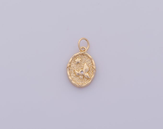 1 pcs Gold CZ Bow Pendant,18K Gold Filled Oval Charm,Star Charms DIY Bracelet Necklace Jewelry Making Findings Supply