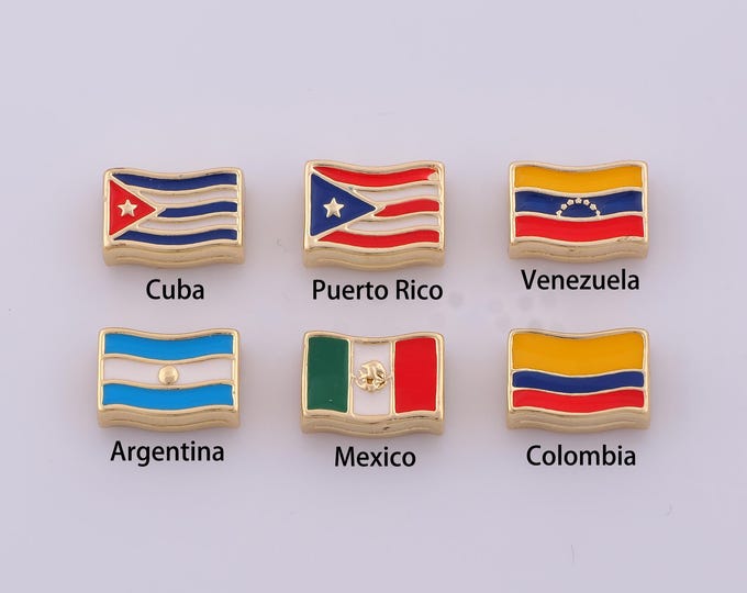 1 pcs 18K Gold Filled Enamel National Flag Spacer Beads,Flag Beads,National Beads for DIY Jewelry Making Findings Supply