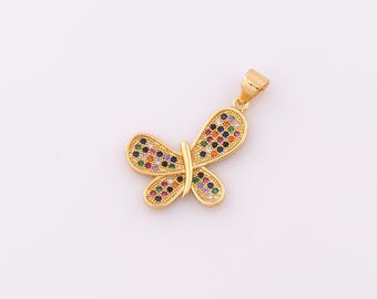 1 pcs Gold CZ Butterfly Pendant,18K Gold Filled Butterfly Charm,Butterfly Charm DIY Bracelet Necklace Jewelry Making Findings Supply