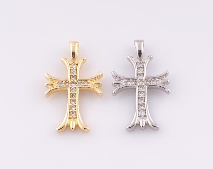 1 pcs Gold CZ Cross Pendant,18K Gold Filled Religious Charm,Christian Charms,DIY Bracelet Necklace Jewelry Making Findings Supply
