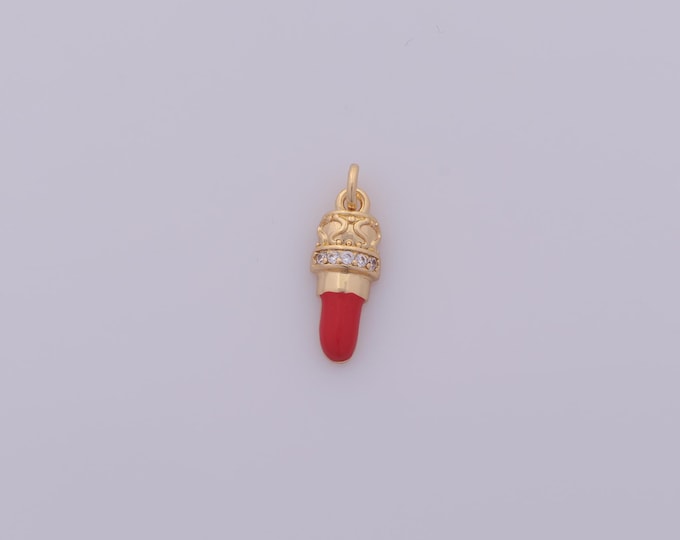 1 pcs Gold Enamel Lipstick Pendant,18K Gold Filled Lipstick Charm,CZ Lipstick Charms DIY Bracelet Necklace Jewelry Making Findings Supply
