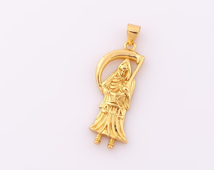 1 pcs Gold Santa Muerte Pendant,18K Gold Filled Santa Muerte Charm,Santa Muerte Charm DIY Bracelet Necklace Jewelry Making Findings Supply