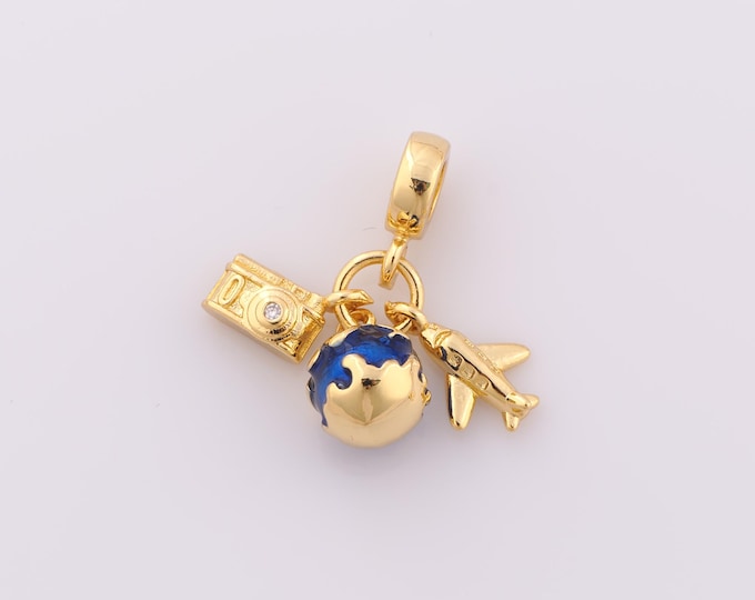 1 pcs Gold Airplane Pendant,18K Gold Filled Camera Charm,Earth Charm DIY Bracelet Necklace Jewelry Making Findings Supply