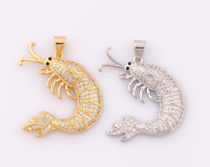 1 pcs Gold CZ Shrimp Pendant,18K Gold Filled Shrimp Charm,Shrimp Charm DIY Bracelet Necklace Jewelry Making Findings Supply