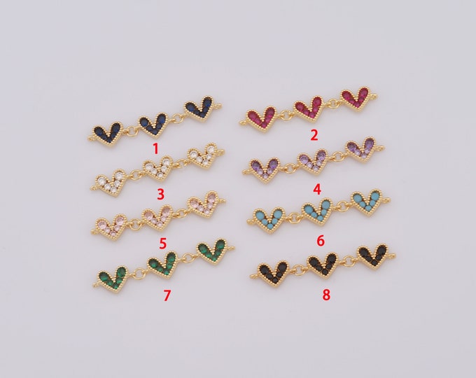 1 pcs Gold Heart Connector,18K Gold Filled CZ Heart Connector,Heart Connector DIY Bracelet Necklace Jewelry Making Findings Supply