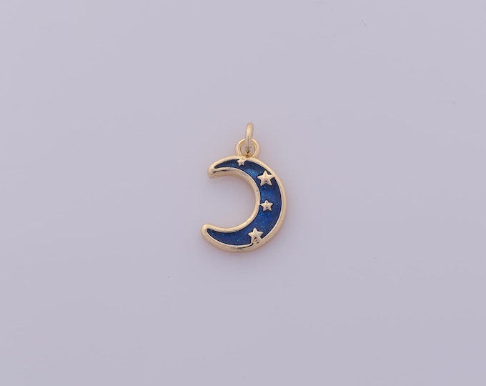 1 pcs Gold Enamel Moon Pendant,18K Gold Filled Star Charm,Celestial Charms DIY Bracelet Necklace Jewelry Making Findings Supply