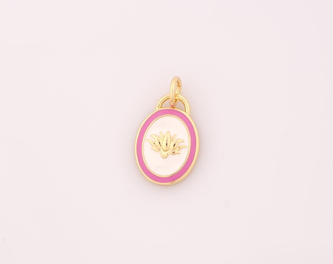 1 pcs Gold Enamel Lotus Pendant,18K Gold Filled Oval Charm Lotus Charms,DIY Bracelet Necklace Jewelry Making Findings Supply